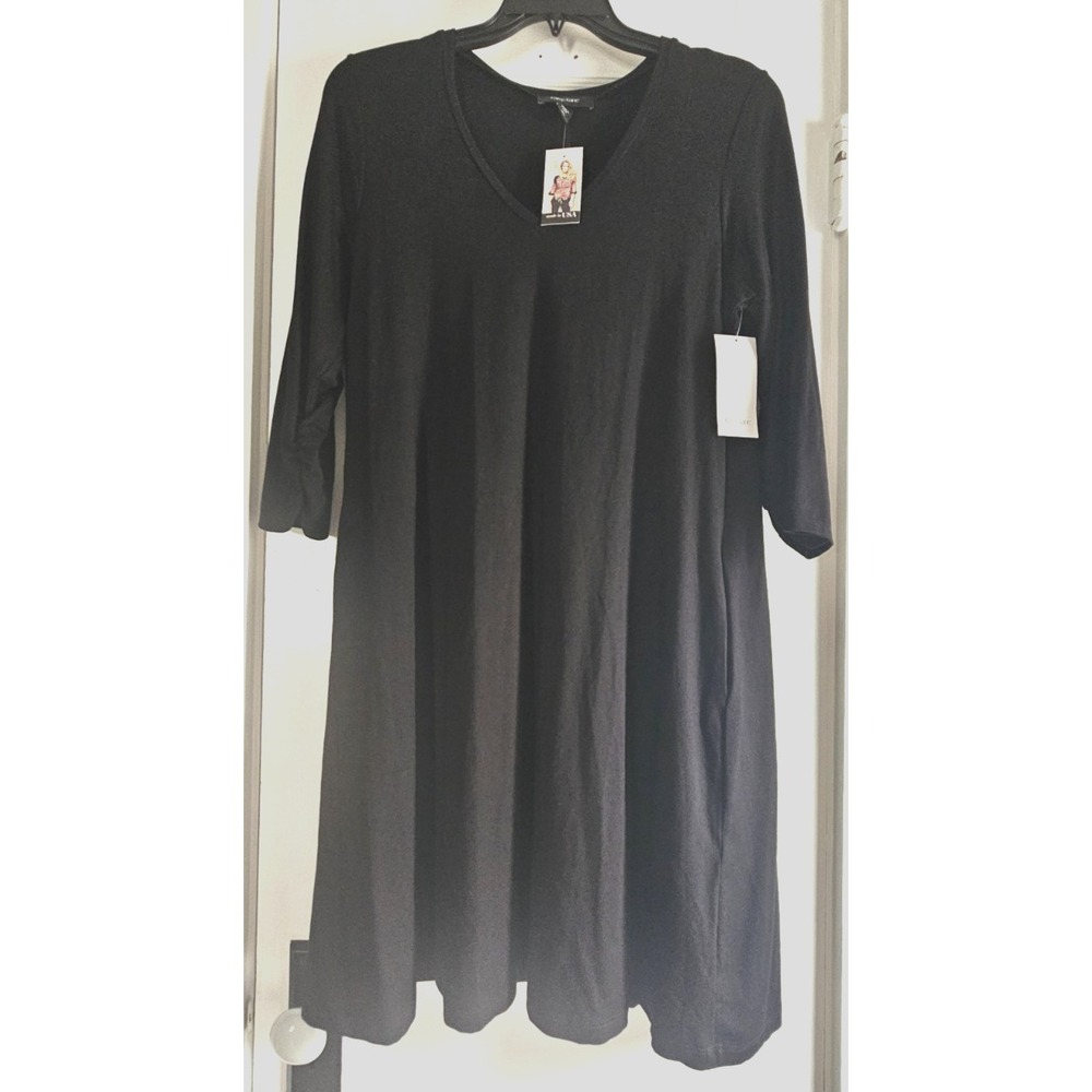 NWT Karen Kane Woman's XL 3/4 sleeve V neck FALL QUINN POCKET dress black‎